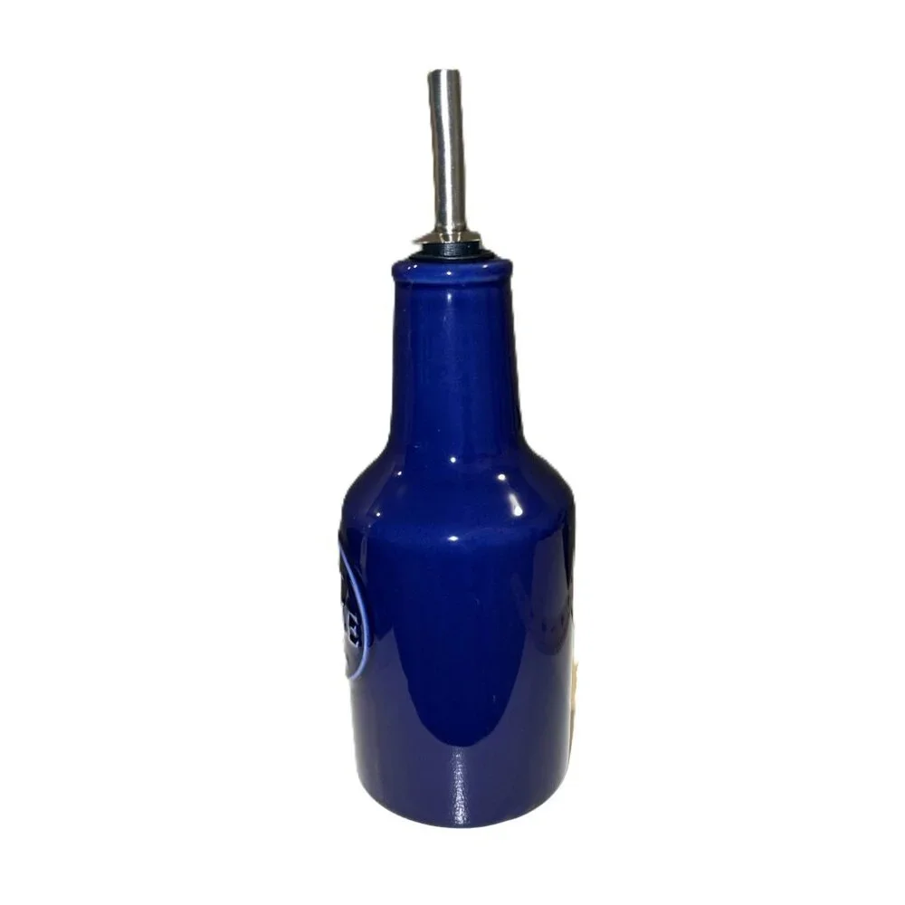 Sur La Table Everyday Blue Earthenware Oil Dispenser With Stainless Steel Spout